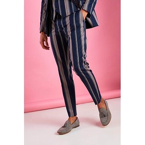 

Men's Chinos Slacks Trousers Jogger Pants Striped Comfort Soft Office Business Streetwear Casual Navy Blue Inelastic / Spring