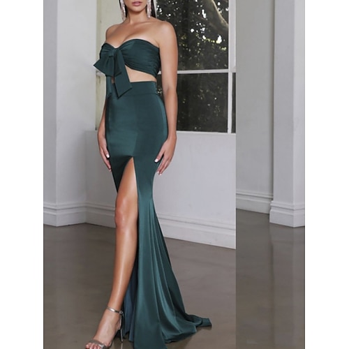 

Women's Party Dress Bodycon Swing Dress Long Dress Maxi Dress Green Orange Sleeveless Pure Color Split Winter Fall Autumn Strapless Evening Party Wedding Guest Slim 2022 S M L XL