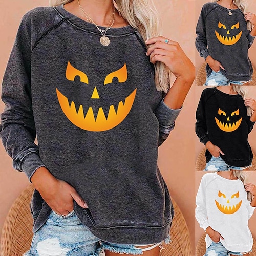 

Women's Sweatshirt Pullover Crew Neck Pumpkin Print Halloween Weekend Hot Stamping Active Hip Hop Clothing Apparel Hoodies Sweatshirts White Black