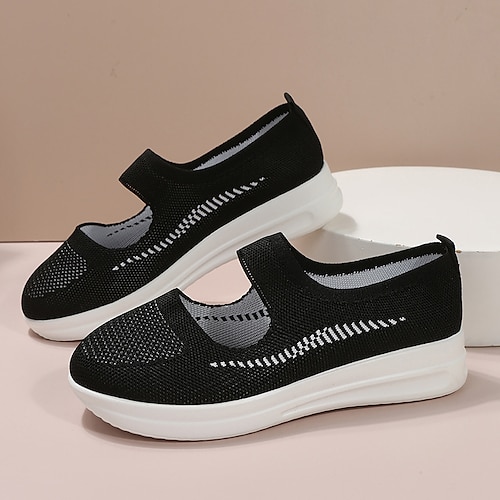 

Women's Slip-Ons Outdoor Daily Comfort Shoes Plus Size Summer Flat Heel Low Heel Round Toe Vintage Casual Elastic Fabric Loafer Solid Colored Black Red Blue