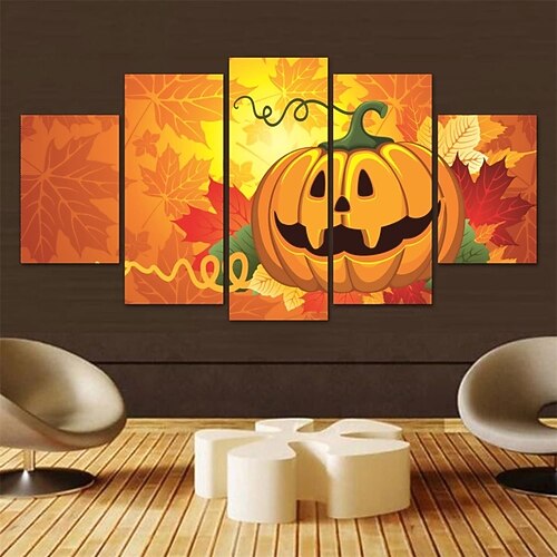 

5 panels Halloween Prints Posters/Picture Pumpkin Modern Wall Art Wall Hanging Gift Home Decoration Rolled Canvas No Frame Unframed Unstretched