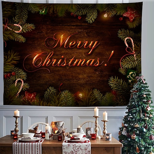

Christmas Party Wall Tapestry Photography Background Holiday Snowflakes Tree Gift Fireplace Art Decor Blanket Curtain Hanging Home Bedroom Living Room Decoration Polyester