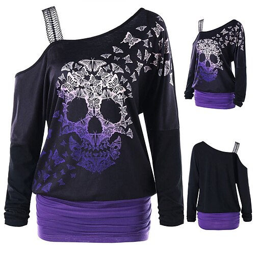 

Goth Girl Retro Vintage Punk & Gothic Medieval Masquerade T-shirt Women's Costume Vintage Cosplay Halloween Party / Evening Long Sleeve T-shirt Halloween