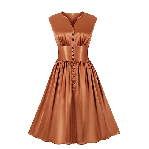 

Women's Party Dress Sheath Dress Knee Length Dress Blue Red Brown Sleeveless Pure Color Ruched Button Fall Winter V Neck Fashion Party Mature 2022 S M L XL XXL