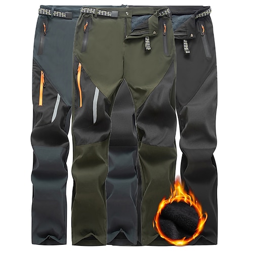 

Men's Hiking Pants Trousers Fleece Lined Pants Softshell Pants Winter Outdoor Thermal Warm Windproof Water Resistant Multi Pockets Pants / Trousers Bottoms Elastic Waist Zipper Pocket ArmyGreen Black