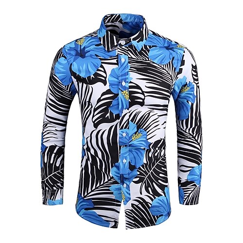 

Men's Shirt Graphic Shirt Tropical Classic Collar Blue Casual Daily Clothing Apparel Designer Business Casual / Long Sleeve / Long Sleeve