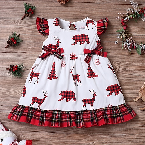 

Kids Little Girls' Dress Animal A Line Dress Holiday Vacation White Short Sleeve Princess Beautiful Dresses Christmas Spring Summer Regular Fit 2-6 Years