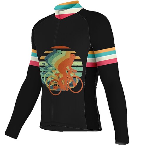 

21Grams Men's Cycling Jersey Long Sleeve Bike Top with 3 Rear Pockets Mountain Bike MTB Road Bike Cycling Breathable Quick Dry Moisture Wicking Reflective Strips Black Graphic Polyester Spandex Sports