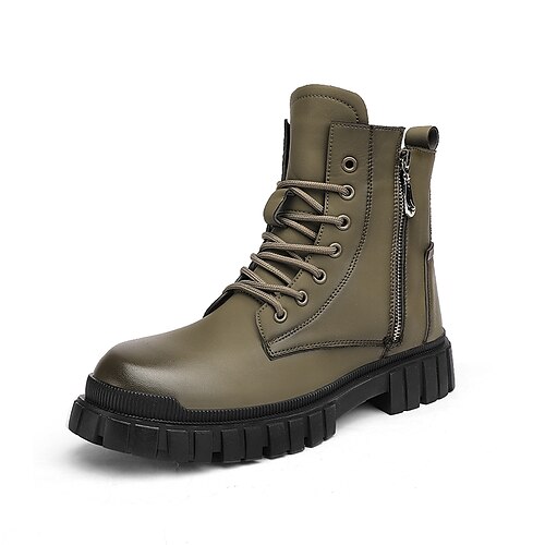 

Men's Boots Martin Boots Casual Classic Daily Faux Leather Mid-Calf Boots Green Black Fall Winter