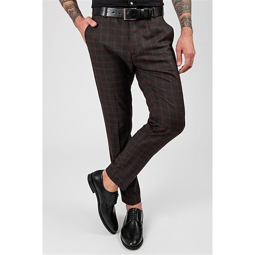 

Men's Chinos Slacks Trousers Jogger Pants Plaid Dress Pants Plaid Checkered Comfort Soft Office Business Streetwear Casual Black Purple Inelastic