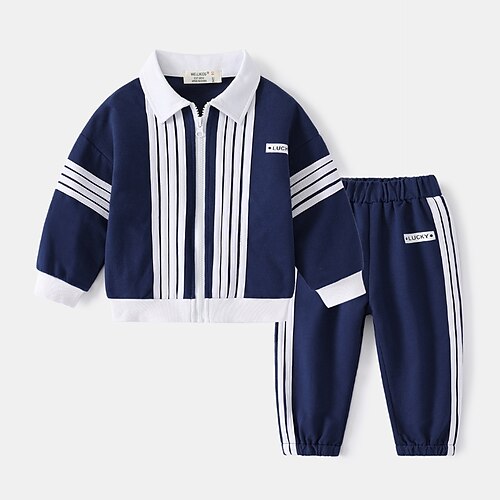 

2 pezzi Bambino Da ragazzo Giacca e Pantaloni Completo Vestito Banda Manica lunga Cotone Impostare Strada Di tendenza Informale Inverno Autunno 2-6 anni Blu marino