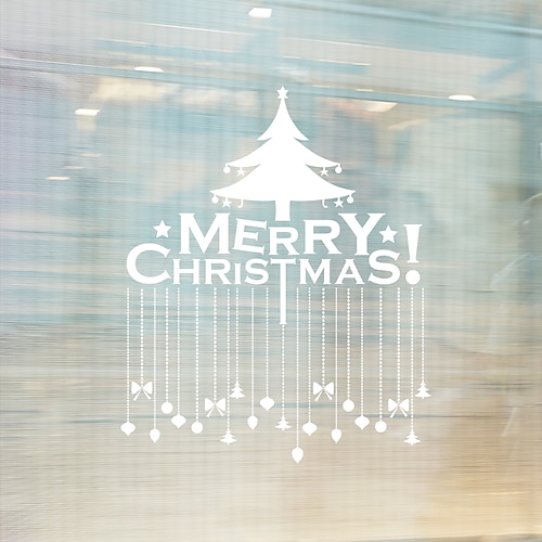 

Christmas White Ball Christmas Tree Holiday Window Glass Background Decoration Can Be Removed Stickers