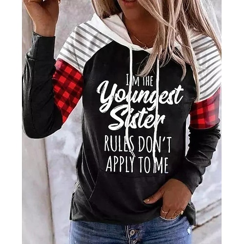 

Women's Pullover Hoodie Sweatshirt Pullover Plaid Checkered Text Monograms Print Daily Sports 3D Print Active Streetwear Clothing Apparel Hoodies Sweatshirts Black And White Black