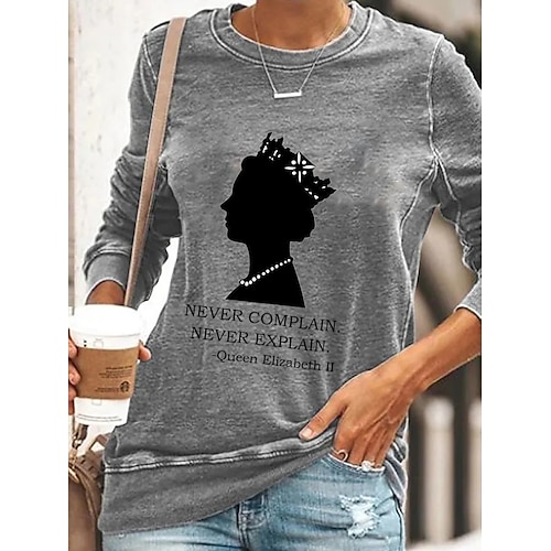 

Women's T shirt Tee Blue Gray White Graphic Portrait Print Long Sleeve Daily Weekend Basic Round Neck Regular Portrait Painting S / 3D Print