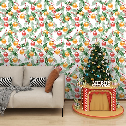 

Christmas Wallpaper Plants Wall Cover Sticker Film Peel and Stick Removable Self Adhesive PVC/Vinyl Wall Decal for Room Home Decoration 17.7''x118''in(45cmx300cm) / 45x300cm