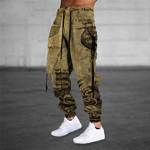 

Men's Sweatpants Joggers Trousers Drawstring Side Pockets Elastic Waist Graphic Prints Boat Comfort Breathable Sports Outdoor Casual Daily Terry Streetwear Stylish Green Blue Micro-elastic / Designer