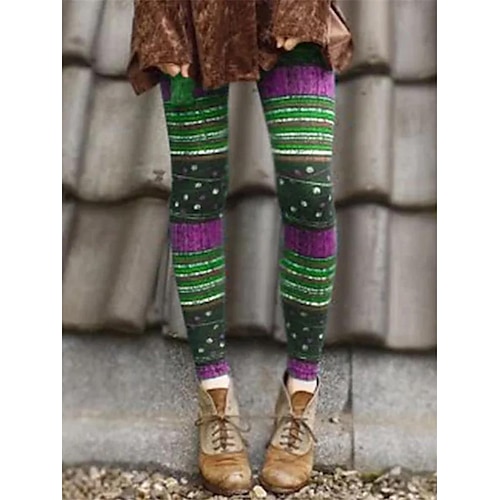 

mote tights for kvinner leggings print full lengde bukser daglig mikroelastisk stripe magekontroll rumpeløft skinny brun 2xl