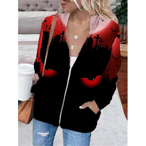 

Women's Hoodie Jacket Warm Breathable Outdoor Halloween Daily Wear Going out Zipper Pocket Print Zipper Hoodie Vintage Sports Comfortable Street Style Pumpkin Regular Fit Outerwear Long Sleeve Winter