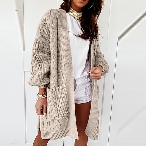 

Women's Cardigan Sweater Jumper Ribbed Cable Knit Tunic Pocket Knitted Pure Color V Neck Stylish Casual Outdoor Daily Winter Fall Pink Khaki S M L / Long Sleeve / Holiday / Regular Fit / Going out