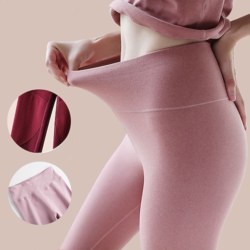 

Women's Fleece Pants Tights Leggings Thermal Underwear Solid Color Tummy Control Butt Lift Ankle-Length Daily Weekend Casual Skinny Light Pink Deep Pink High Waist Stretchy