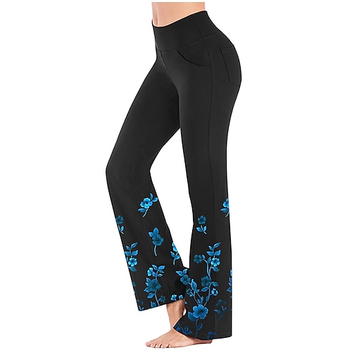 

Women's Wide Leg Pants with Side Pockets Yoga Style High Waist Quick Dry Fitness Gym Workout Bottoms Floral Black / White WhiteRed Black Sports Activewear Stretchy 21Grams / Athletic / Athleisure