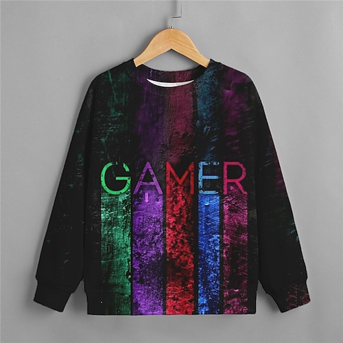 

Kids Boys Sweatshirt Letter Outdoor 3D Print Long Sleeve Crewneck Active 3-12 Years Winter Black