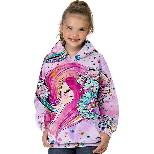 

Kids Girls' Hoodie Graphic Outdoor 3D Print Long Sleeve Pocket Cute 3-13 Years Winter Pink