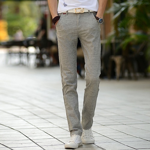 

Men's Trousers Beach Pants Casual Pants Pocket Straight Leg Solid Color Comfort Breathable Casual Daily Beach Cotton Blend Fashion Classic Grey Khaki Micro-elastic