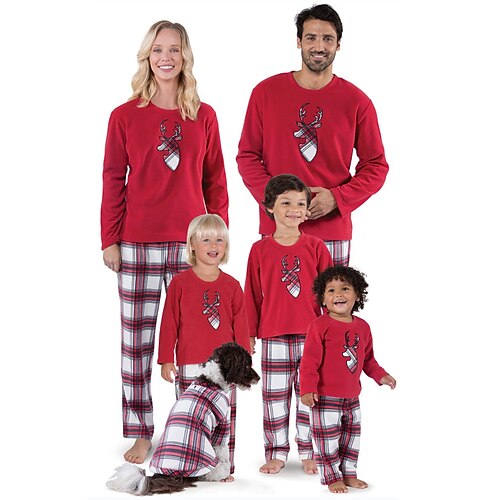 

Christmas Pajamas Family Set Ugly Plaid Christmas pattern Home Red Long Sleeve Mom Dad and Me Daily Matching Outfits