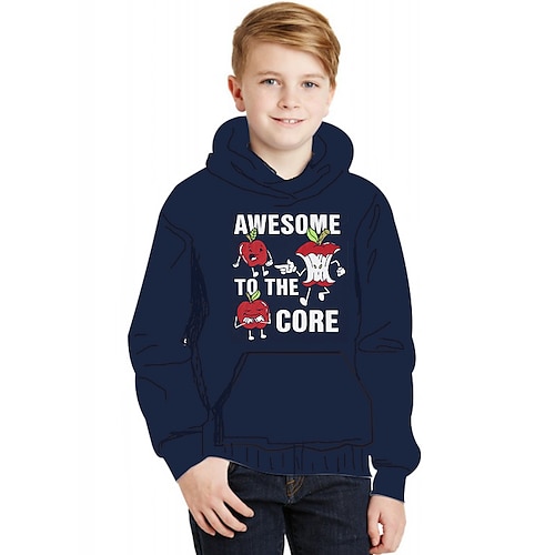 

Kids Boys Hoodie Letter Outdoor 3D Print Long Sleeve Pocket Active 3-13 Years Winter Navy Blue