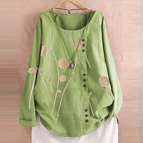 

Women's Plus Size Tops Blouse Shirt Graphic Polka Dot Print Long Sleeve Round Neck Basic Casual Daily Vacation Cotton Fall Winter Blue Light Green