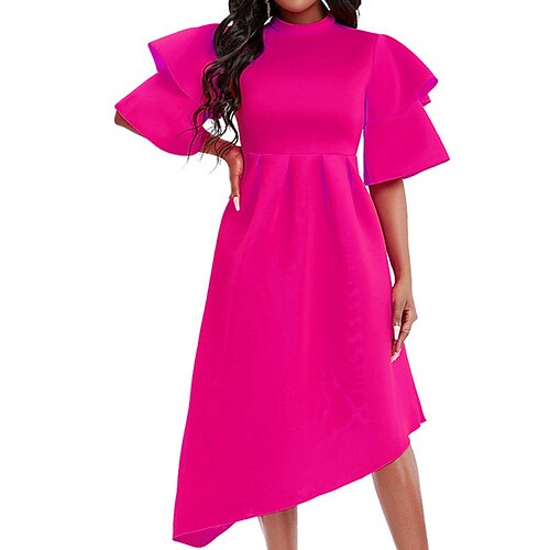 

Women's Plus Size Party Dress Solid Color Crew Neck Half Sleeve Fall Winter Stylish Elegant Maxi long Dress Party Date Dress