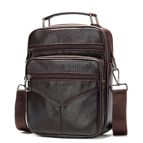 

Men's Messenger Bag Crossbody Bag Handbag Nappa Leather Cowhide Zipper Solid Color Daily Black Brown Coffee