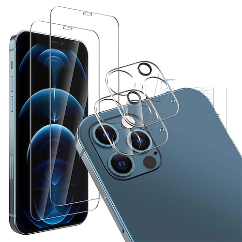 

4Pack 2 Pack Screen Protector Tempered Glass Compatible with iPhone 12 PRO 5G (6.1)2 Pack Camera Lens Protector Tempered Glass for iPhone 12 PRO HD Clear Anti-Scratch Bubble Free Case Friendly