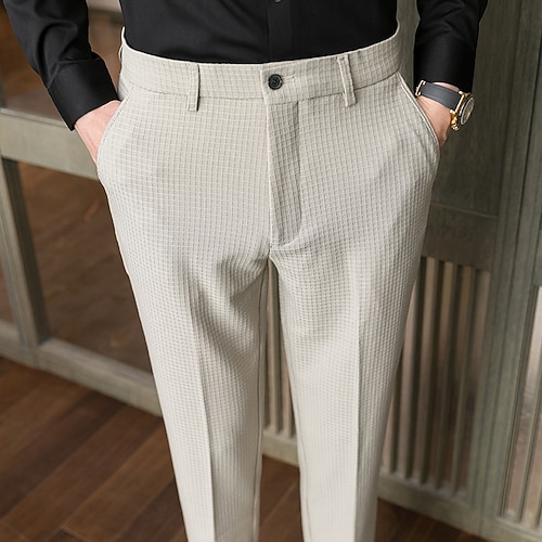 

Men's Waffle Dress Pants Chinos Trousers Pocket Solid Colored Comfort Soft Office Business Daily Chic & Modern Formal Beige Grey Micro-elastic / Spring