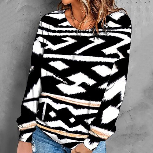 

Women's Sweatshirt Pullover Retro Black Graphic Geometric Tie Dye Casual Round Neck Long Sleeve S M L XL 2XL 3XL / Winter