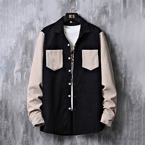 

Men's Shirt Overshirt Color Block Turndown Khaki Long Sleeve Street Daily Button-Down Tops Basic Fashion Casual Comfortable