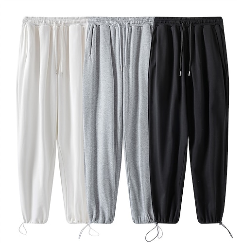 

Men's Sweatpants Joggers Trousers Drawstring Elastic Waist Solid Colored Comfort Breathable Casual Daily Streetwear Cotton Blend Sports Fashion White Black High Waist Micro-elastic