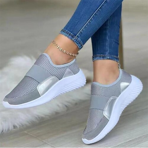 

Women's Sneakers Outdoor Daily Comfort Shoes Plus Size Summer Flat Heel Round Toe Vintage Casual Synthetics Loafer Solid Colored Black Dark Blue Gray