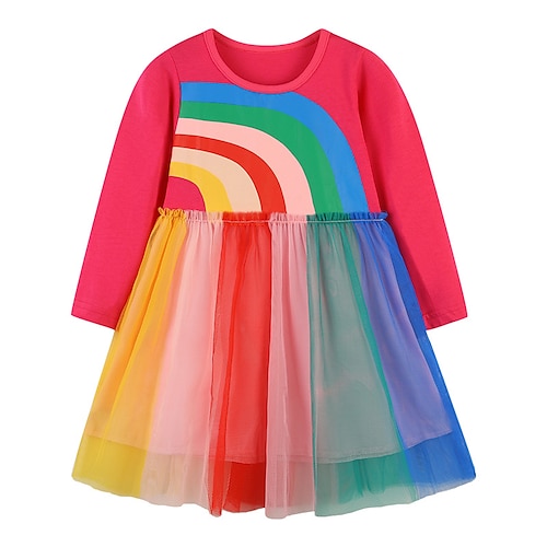 

Bambino Da ragazza Vestito Arcobaleno Abito linea A Asimmetrico Vestito Da mare Cotone Manica lunga Bellissimo Vestito 2-8 anni Inverno Rosso