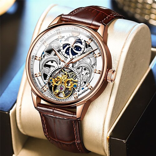 

New 8922 Jinshidun Brand Watch Decoration Luminous Automatic Mechanical Watch Hollow Perspective Leather Fashion Men'S Watch