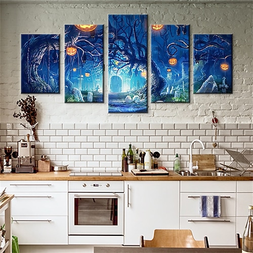 

5 Panels Halloween Prints Landscape Modern Wall Art Wall Hanging Gift Home Decoration Rolled Canvas Unframed Unstretched Painting Core