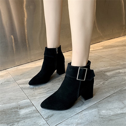 

Women's Boots Outdoor Daily Plus Size Booties Ankle Boots Winter Chunky Heel Pointed Toe Casual Industrial Style Synthetics Zipper Solid Colored Light Brown Black Gray