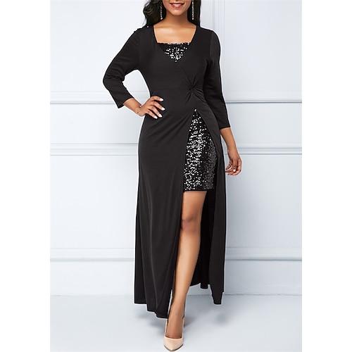 

Women's Party Dress Sequin Dress Maxi long Dress Black Blue Purple Red Long Sleeve Pure Color Sequins Split Fake two piece Fall Winter V Neck Fashion Elegant 2022 S M L XL 2XL 3XL 4XL 5XL