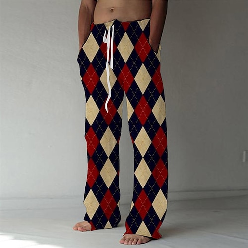

Men's Trousers Beach Pants Drawstring Elastic Waist 3D Print Color Block Graphic Prints Geometry Comfort Breathable Casual Daily Holiday Streetwear Designer Red