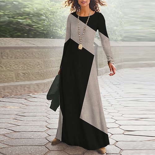 

Women's Casual Dress Swing Dress Long Dress Maxi Dress Wine Camel Khaki Long Sleeve Geometric Pocket Winter Fall V Neck Winter Dress Fall Dress 2022 S M L XL XXL 3XL