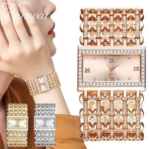 

Women's Quartz Watch Fashion Women's Alloy Diamond Set Square Dial Watch Creative Roman Numeral Women's Quartz Watch