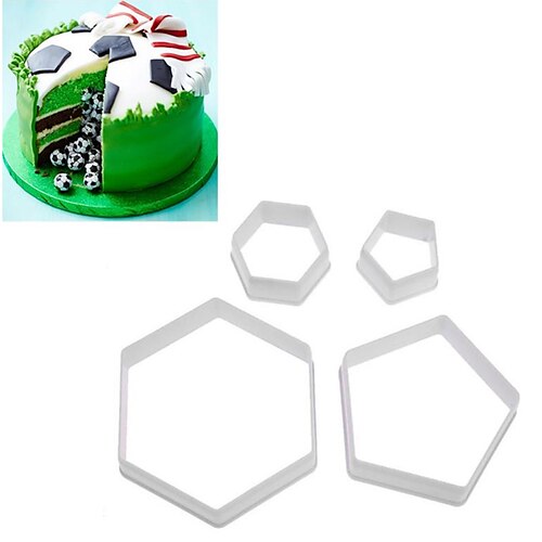 

4pcs/set Hexagon Football Plastic Cookie Cutter Sugar Fondant Cake Decoration Mold Kitchen Accessories