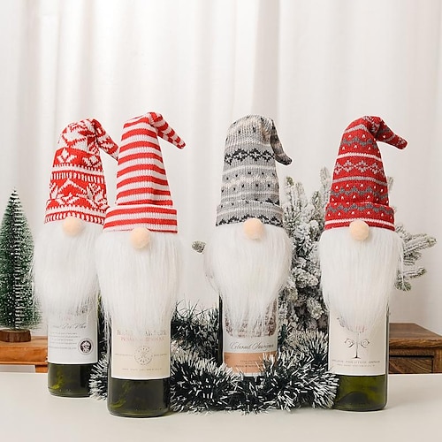 

Christmas Decoration Supplies Knitted Hat Forest Old Man Wine Set Faceless Doll Wine Cap Wine Bottle Decoration Wine Cap