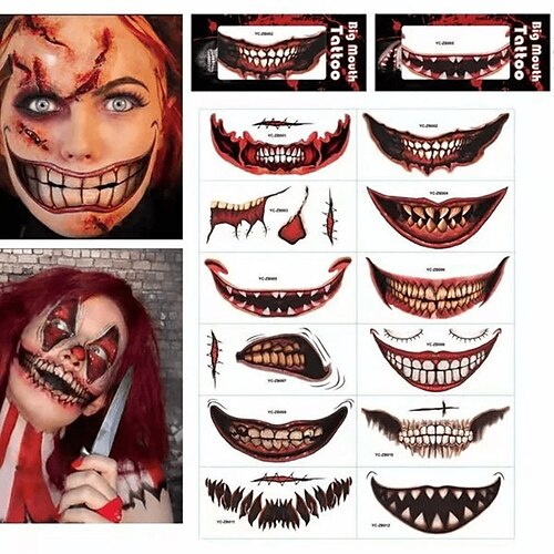 

12pcs Halloween Clown Horror Mund Tattoo Aufkleber Lächeln Lippenaufkleber